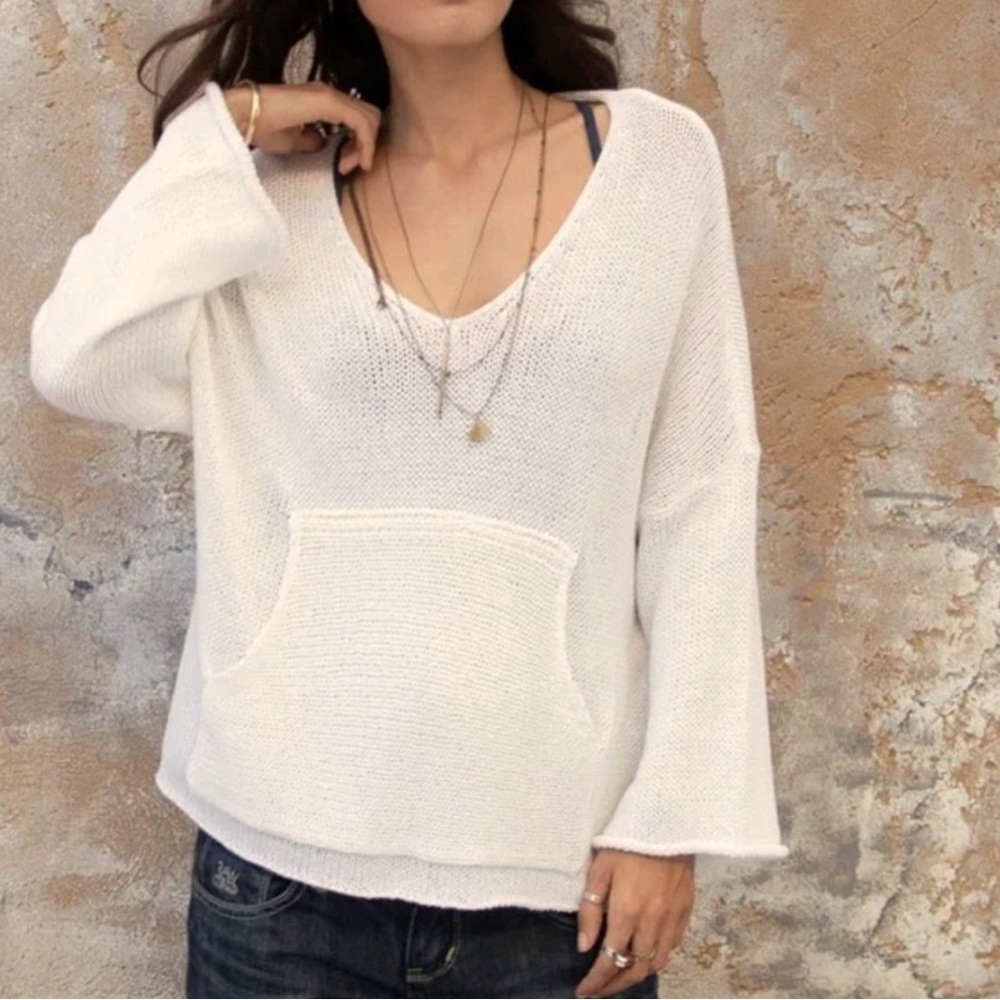 Wooden Ships XS/Small Nomad V Neck Pocket Knit Sweater Ivory Relaxed Mohair Wool